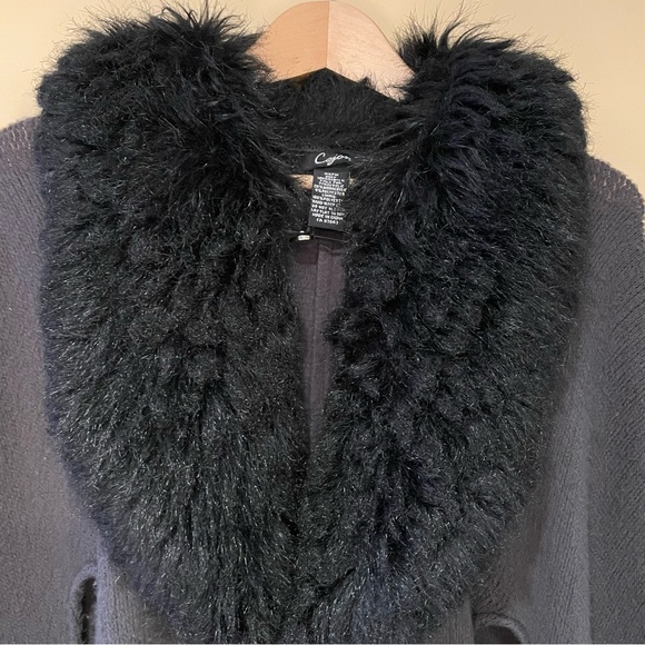 Cejon Womens OSFM faux fur collar soft poncho long line Shawl Cover up Grey - Picture 7 of 8